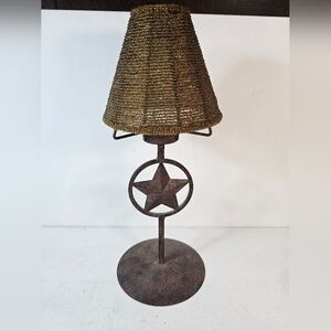 Rustic Texas Star Metal Table Lamp Beaded Shade Western Farmhouse Cabin Decor
